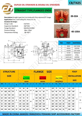 Duplex Filters / Inline Filters, Switchable Model AS25 CB/T425 Cast Iron Body, Stainless Steel Filter Element