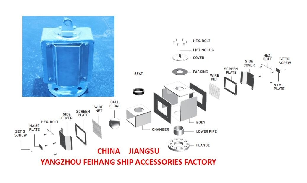 BILGE WATER TANK AIR PIPE HEAD NO.FH-125A BODY CARBON STEEL HOT-DIP GALVANIZING  WITH SUS316L FLOAT BALL